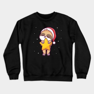 Cute Sloth Sleeping With Star In Space Cartoon Crewneck Sweatshirt